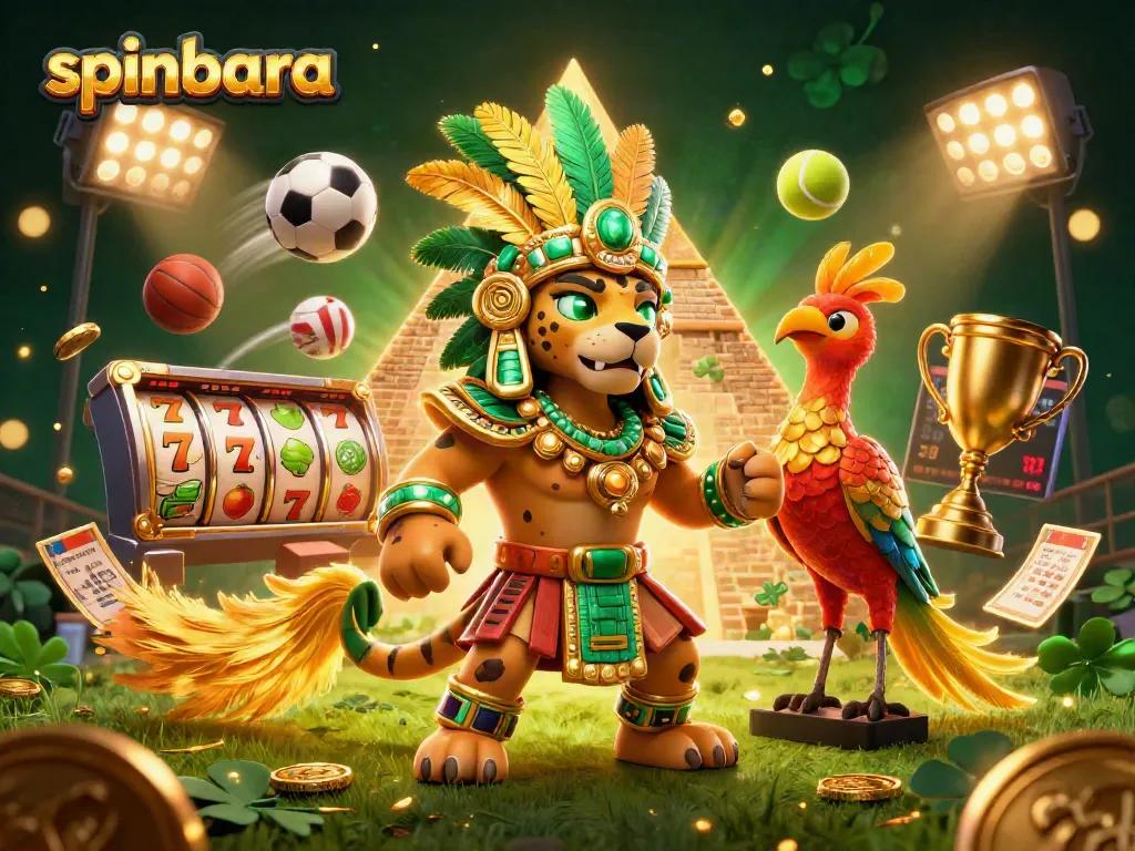 Engage with spinbara's thrilling slots and games in this vibrant casino-themed illustration.