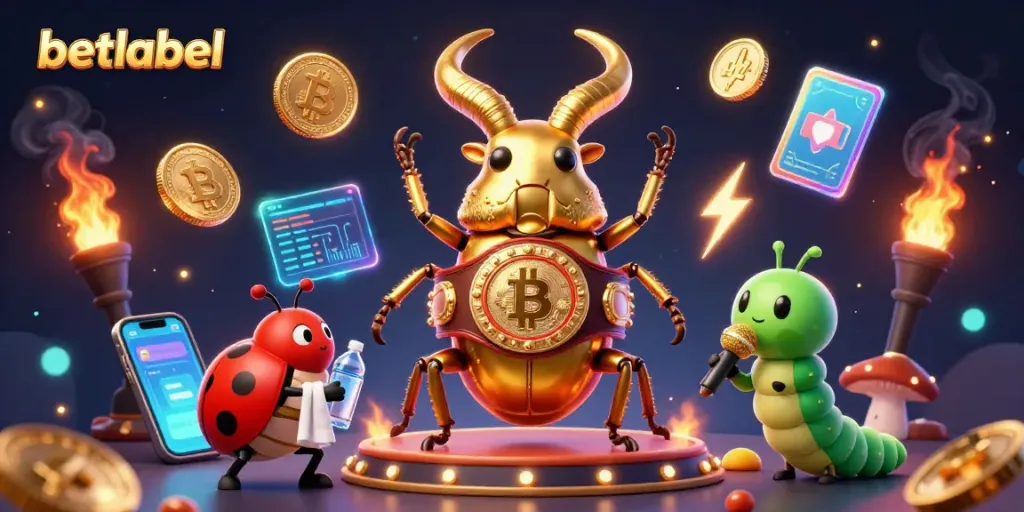 Engage with betlabel's thrilling betting experience featuring a giant stag beetle and vibrant casino elements.